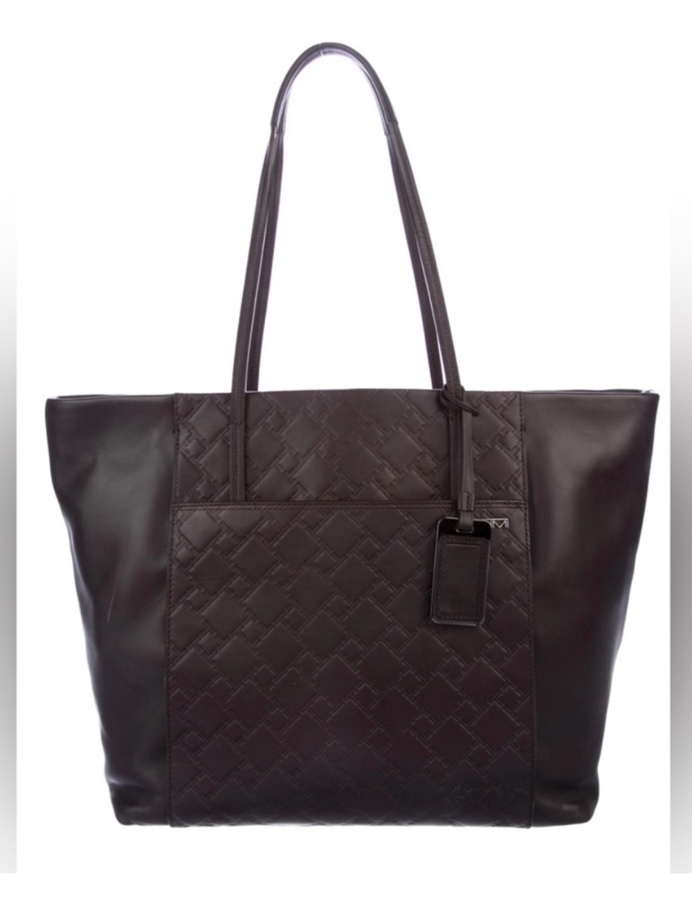 NWOT Tumi Ticon Q-Tote Dark Brown Embossed Leather Travel Bag Laptop Tote